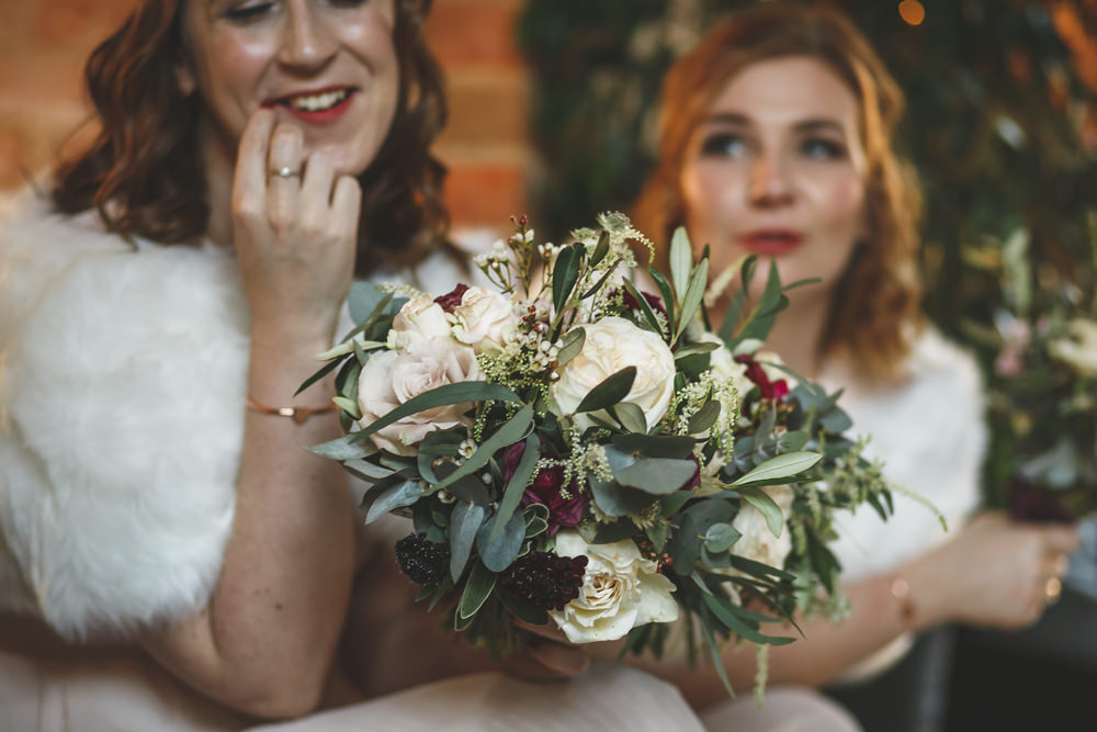 Bouquet Flowers Bridesmaid Red Cream Rose Greenery Foliage Christmas Wedding Gareth Newstead Photography