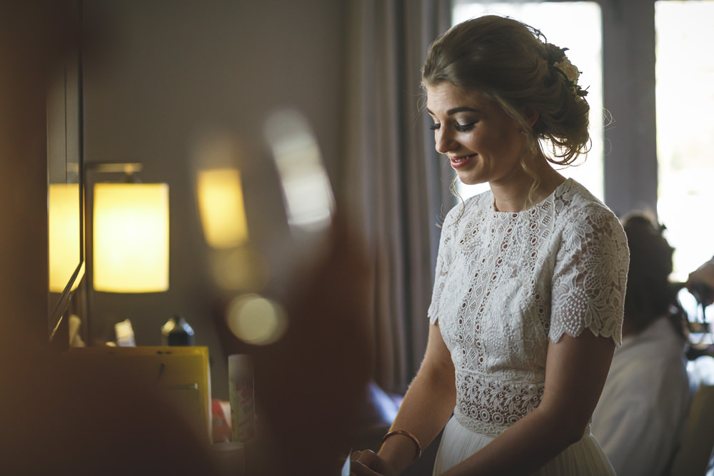 Dress Gown Bride Bridal Catherine Deane Skirt Top Separates Lace Christmas Wedding Gareth Newstead Photography