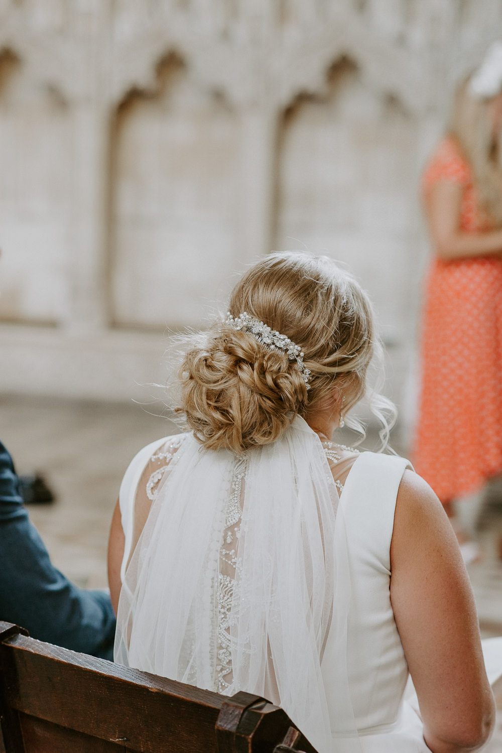 Bride Bridal Hair Up Do Curls Veil City Cathedral Country Marquee Wedding Siobhan Beales Photography