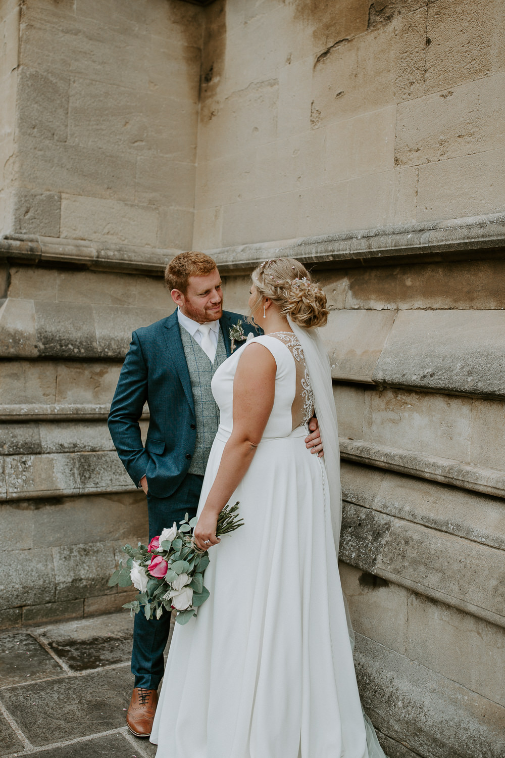 Justin Alexander Dress Gown Bride Bridal Train Veil Illustion Back City Cathedral Country Marquee Wedding Siobhan Beales Photography
