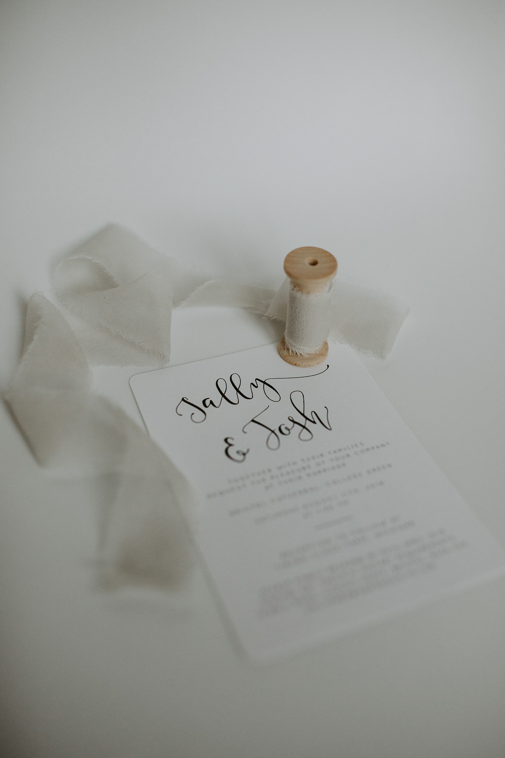 Stationery Invites Invitations Calligraphy Grey Twine Silk Ribbon City Cathedral Country Marquee Wedding Siobhan Beales Photography
