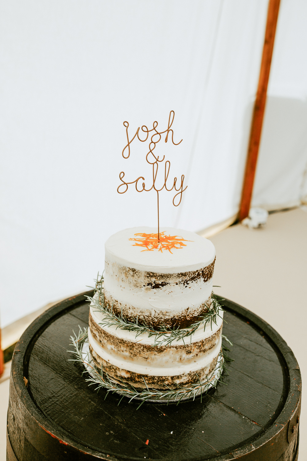 Semi Naked Cake Wire Topper City Cathedral Country Marquee Wedding Siobhan Beales Photography