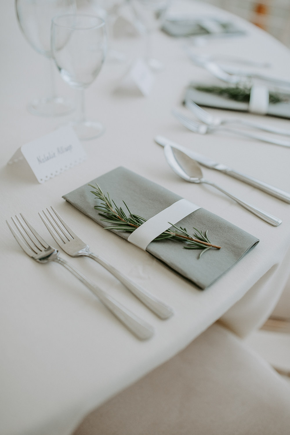 Rosemary Green Napkin Place Setting City Cathedral Country Marquee Wedding Siobhan Beales Photography