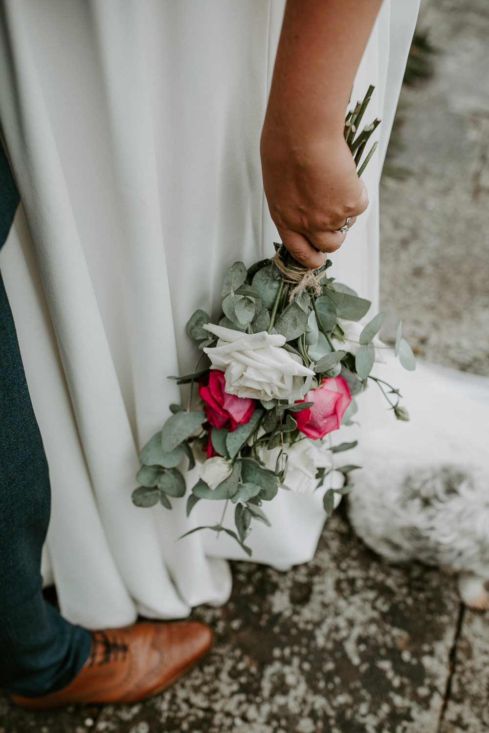 Bride Bridal Bouquet Flowers Greenery Foliage Red Rose City Cathedral Country Marquee Wedding Siobhan Beales Photography