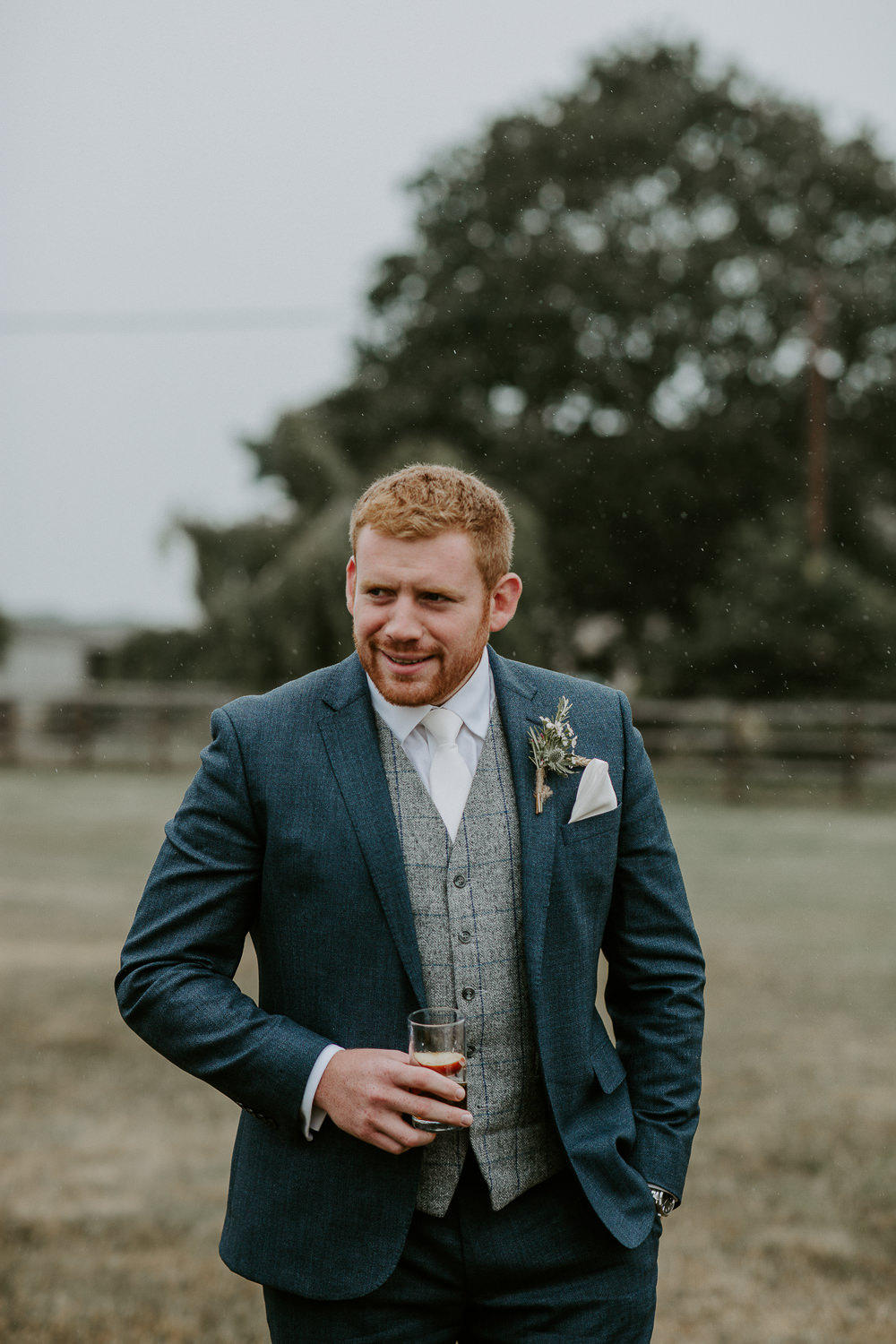 Groom Suit Navy Grey Tweed Waistcoat City Cathedral Country Marquee Wedding Siobhan Beales Photography