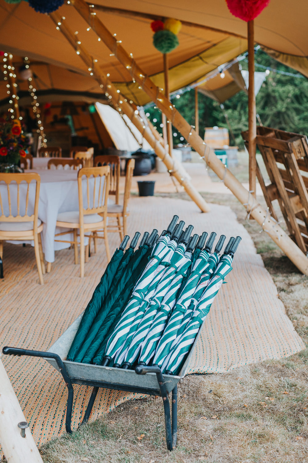 Umbrellas Colourful Tipi Wedding Charlotte Razzell Photography