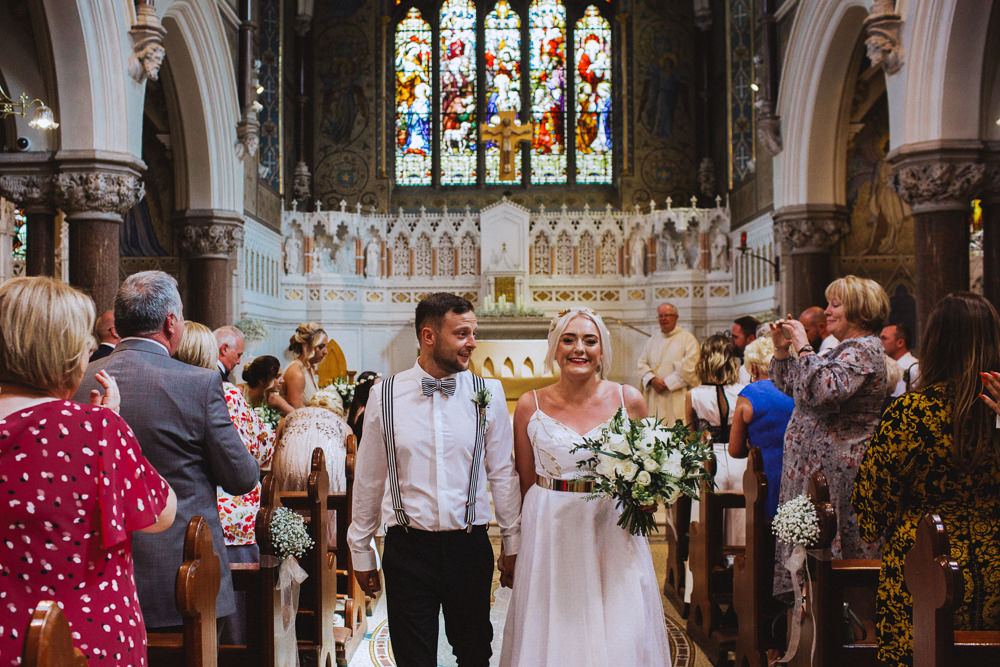 Bride Bridal Dress Strappy Gold Belt Bow Tie Braces Groom Drenagh House Estate Wedding Monochrome Honey and the Moon Photography