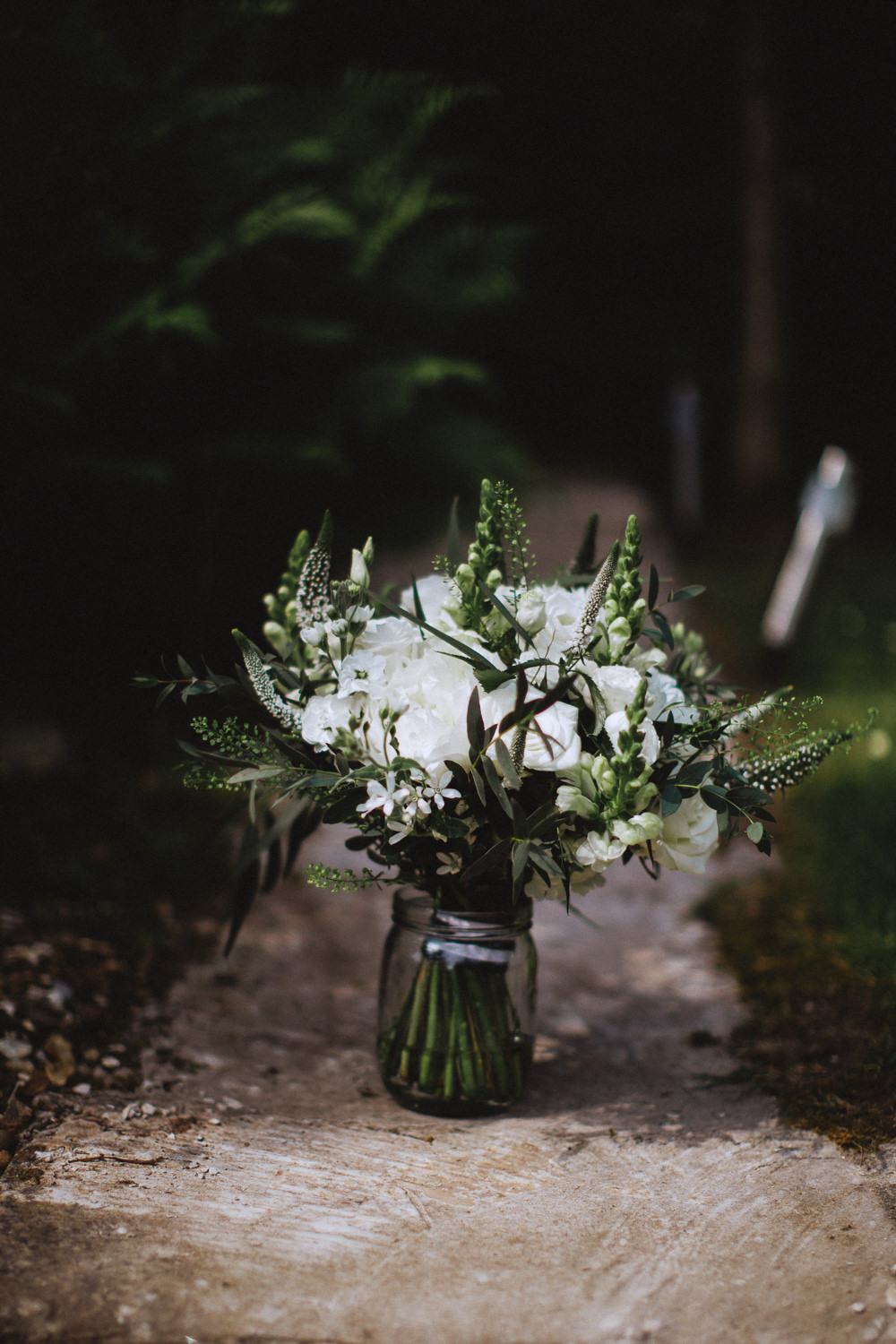 Bride Bridal Bouquet White Stocks Roses Drenagh House Estate Wedding Monochrome Honey and the Moon Photography