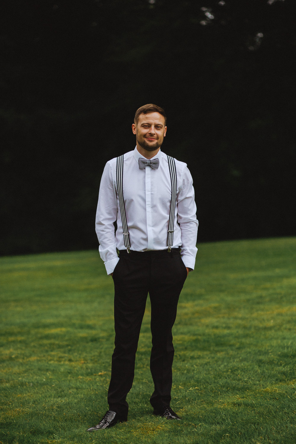 Bow Tie Braces Groom Drenagh House Estate Wedding Monochrome Honey and the Moon Photography