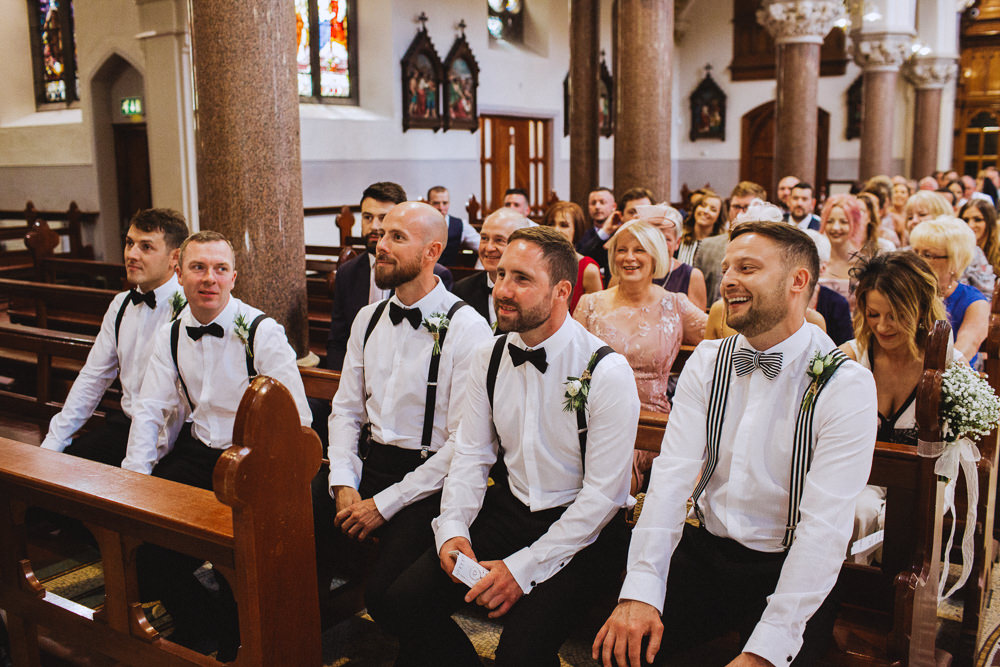 Bow Tie Braces Groom Groomsmen Drenagh House Estate Wedding Monochrome Honey and the Moon Photography