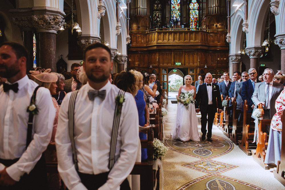 Bride Bridal Dress Strappy Gold Belt Bow Tie Braces Groom Drenagh House Estate Wedding Monochrome Honey and the Moon Photography