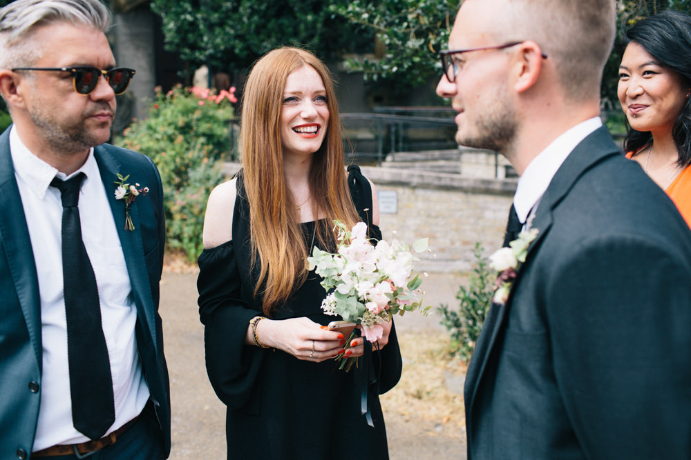 Black Jumpsuit Bridesmaid Posy Bouquet East London Leytonstone Wedding Robbins Photographic