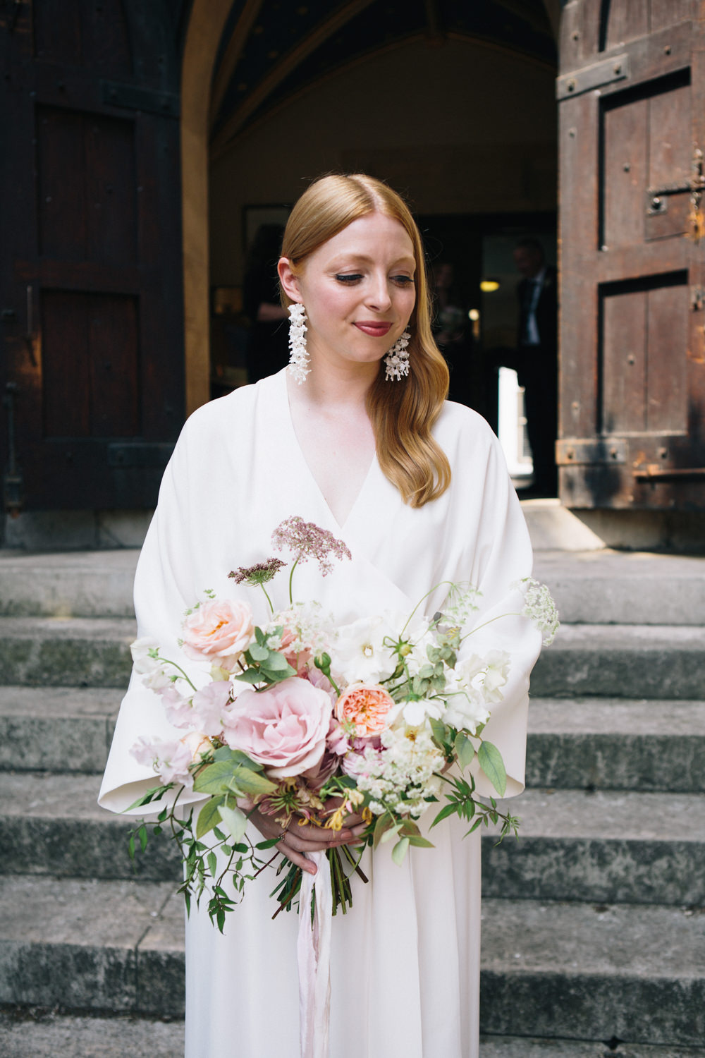 Bride Bridal Kimono Style Silk Dress Peach Pink Bouquet East London Leytonstone Wedding Robbins Photographic