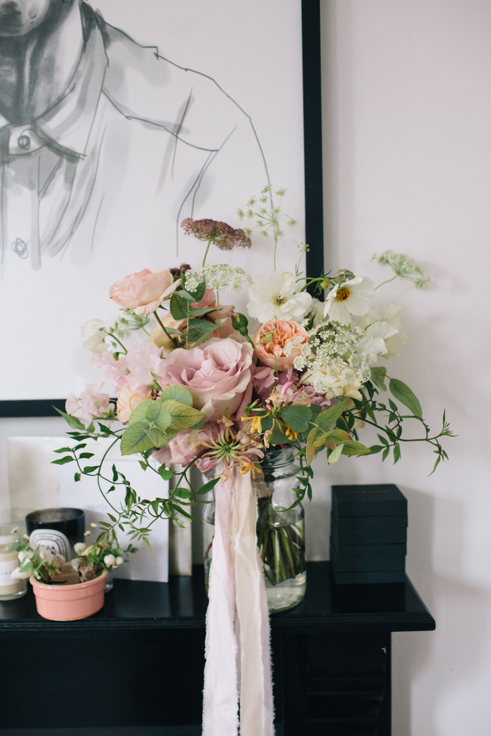 Pink White Peach Rose Peony Foliage Bouquet East London Leytonstone Wedding Robbins Photographic