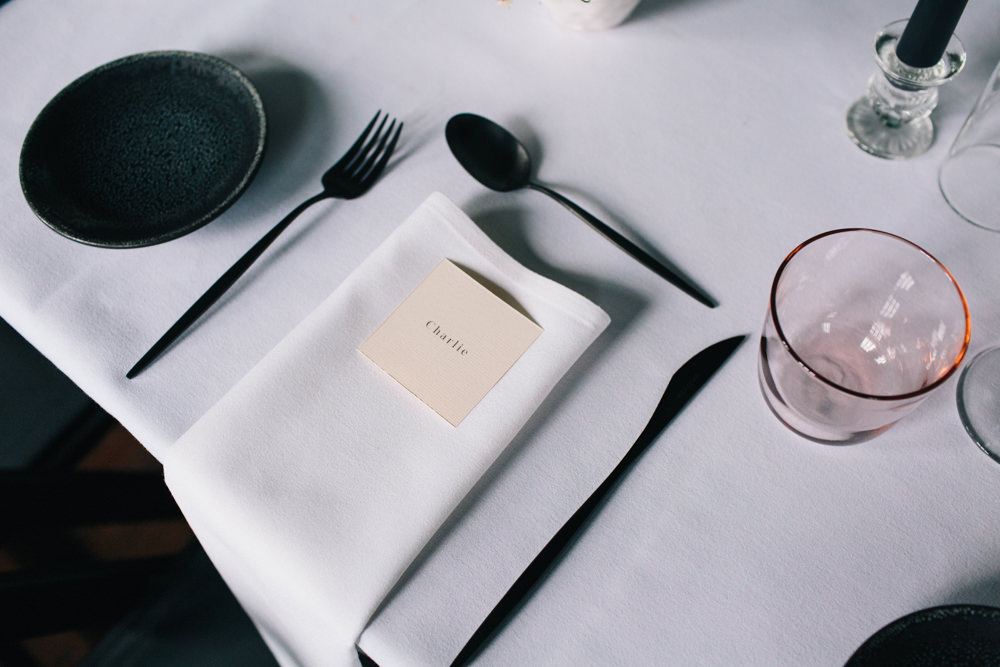 Table Setting Black Cutlery Place Card East London Leytonstone Wedding Robbins Photographic