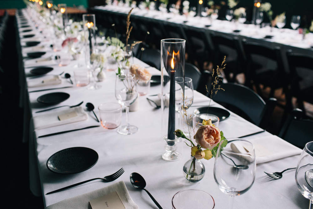 Table Setting Black Crockery Cutlery Candle Glass Case Cover East London Leytonstone Wedding Robbins Photographic