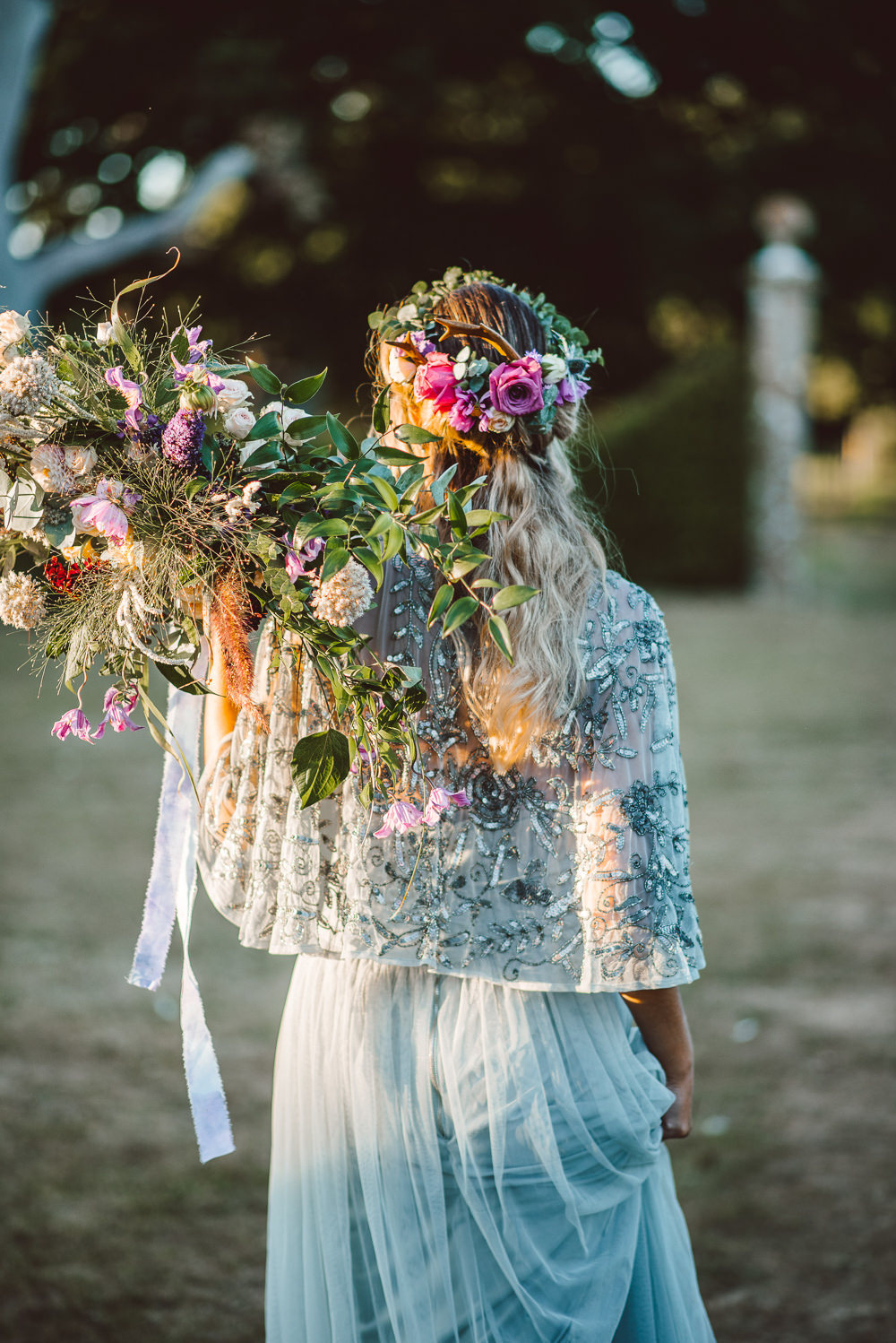 Flowers Bouquet Bride Bridal Pink Purple Rose Greenery Foliage Wild Natural Ethereal Magical Golden Hour Wedding Ideas Dhw Photography