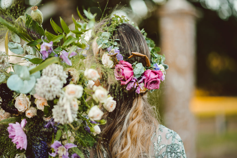 Bride Bridal Hair Twist Rustic Flowers Flower Crown Style Up Do Ethereal Magical Golden Hour Wedding Ideas Dhw Photography
