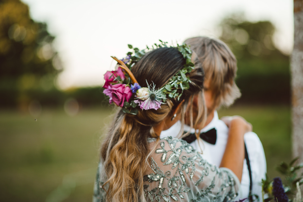 Bride Bridal Hair Twist Rustic Flowers Flower Crown Style Up Do Ethereal Magical Golden Hour Wedding Ideas Dhw Photography