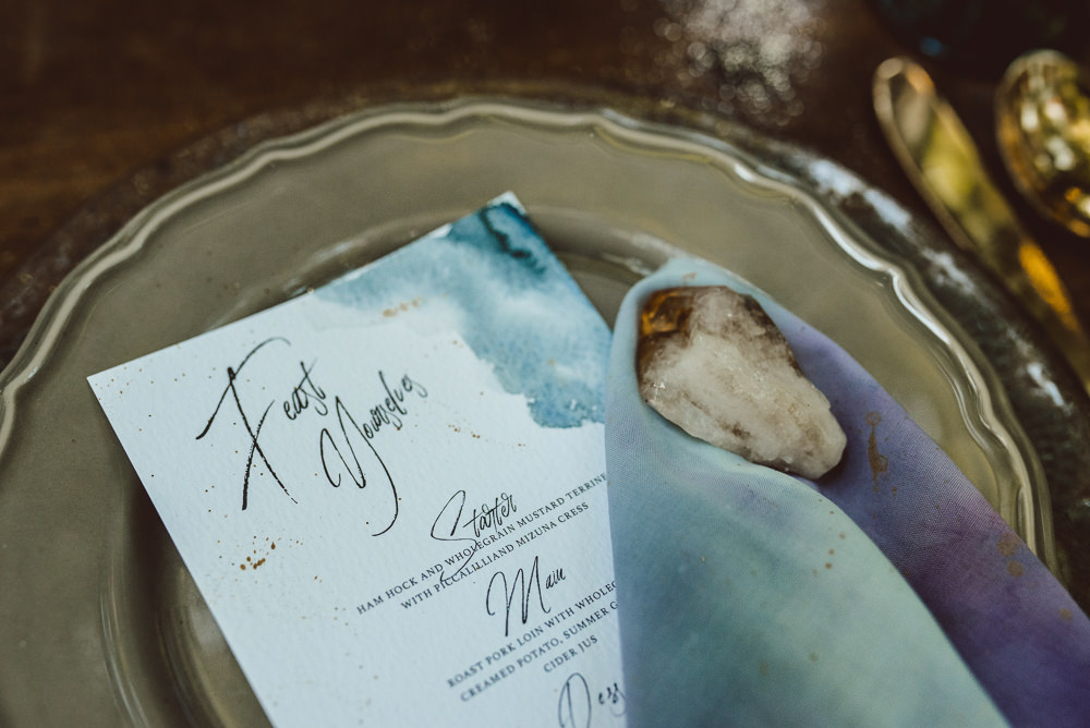 Watercolour Stationery Calligraphy Modern Place Menu Ethereal Magical Golden Hour Wedding Ideas Dhw Photography