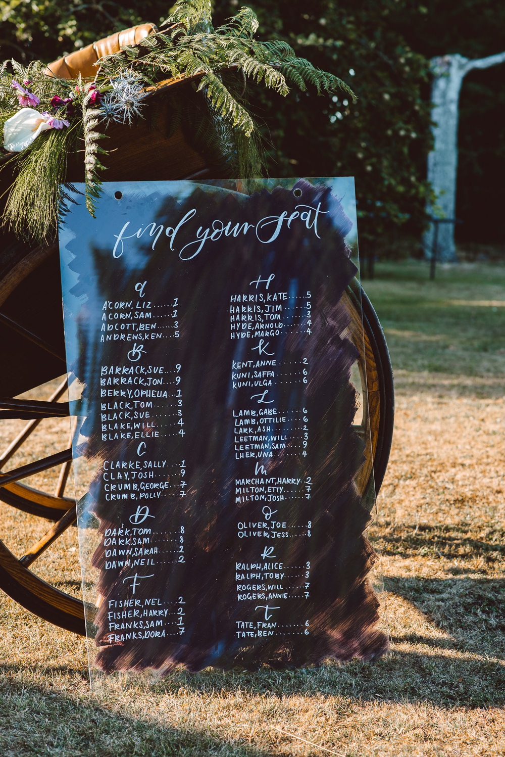 Perpex Acrylic Seating Plan Table Chart Deep Purple Calligraphy Ethereal Magical Golden Hour Wedding Ideas Dhw Photography