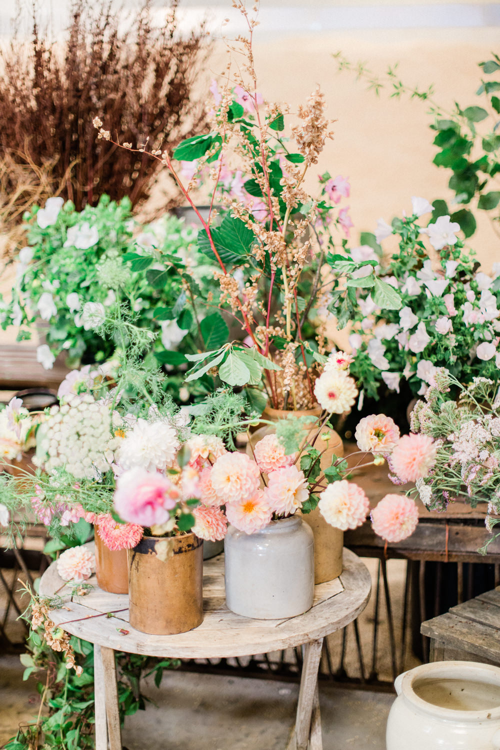 Peach Apricot Pink Blush Dahlias Flowers Decor Fine Art Farm Wedding Ideas Seyi Rochelle Photography