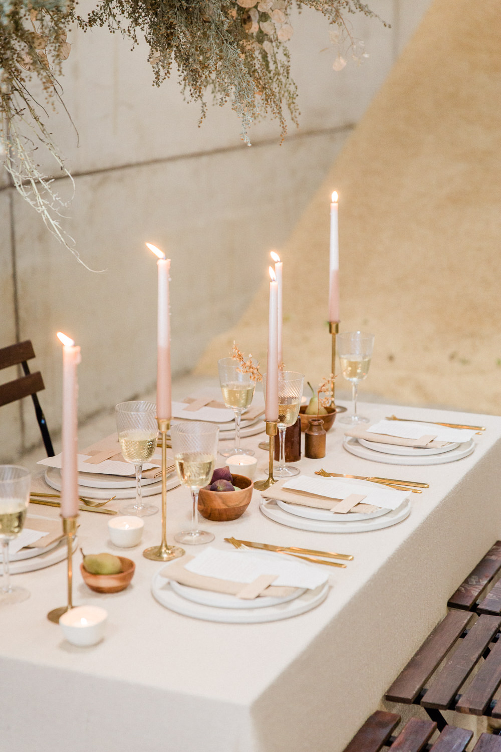 Table Tablescape Decor Blush Candles Linen Gold Fine Art Farm Wedding Ideas Seyi Rochelle Photography