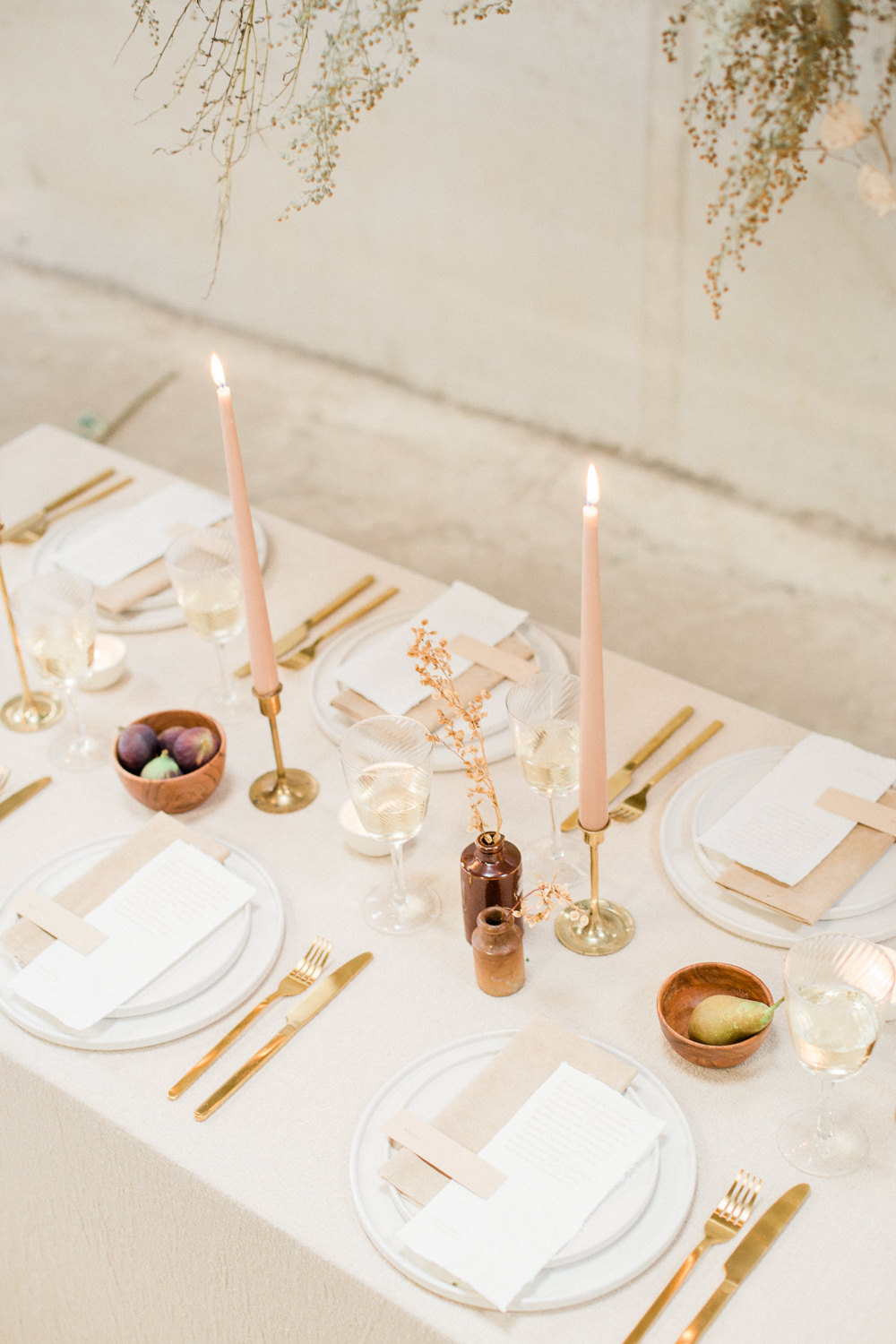 Table Tablescape Decor Blush Candles Linen Gold Fine Art Farm Wedding Ideas Seyi Rochelle Photography