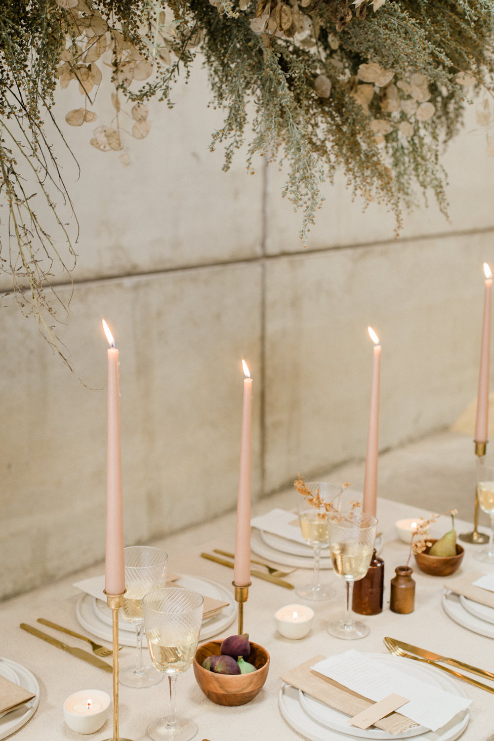 Table Tablescape Decor Blush Candles Linen Gold Fine Art Farm Wedding Ideas Seyi Rochelle Photography