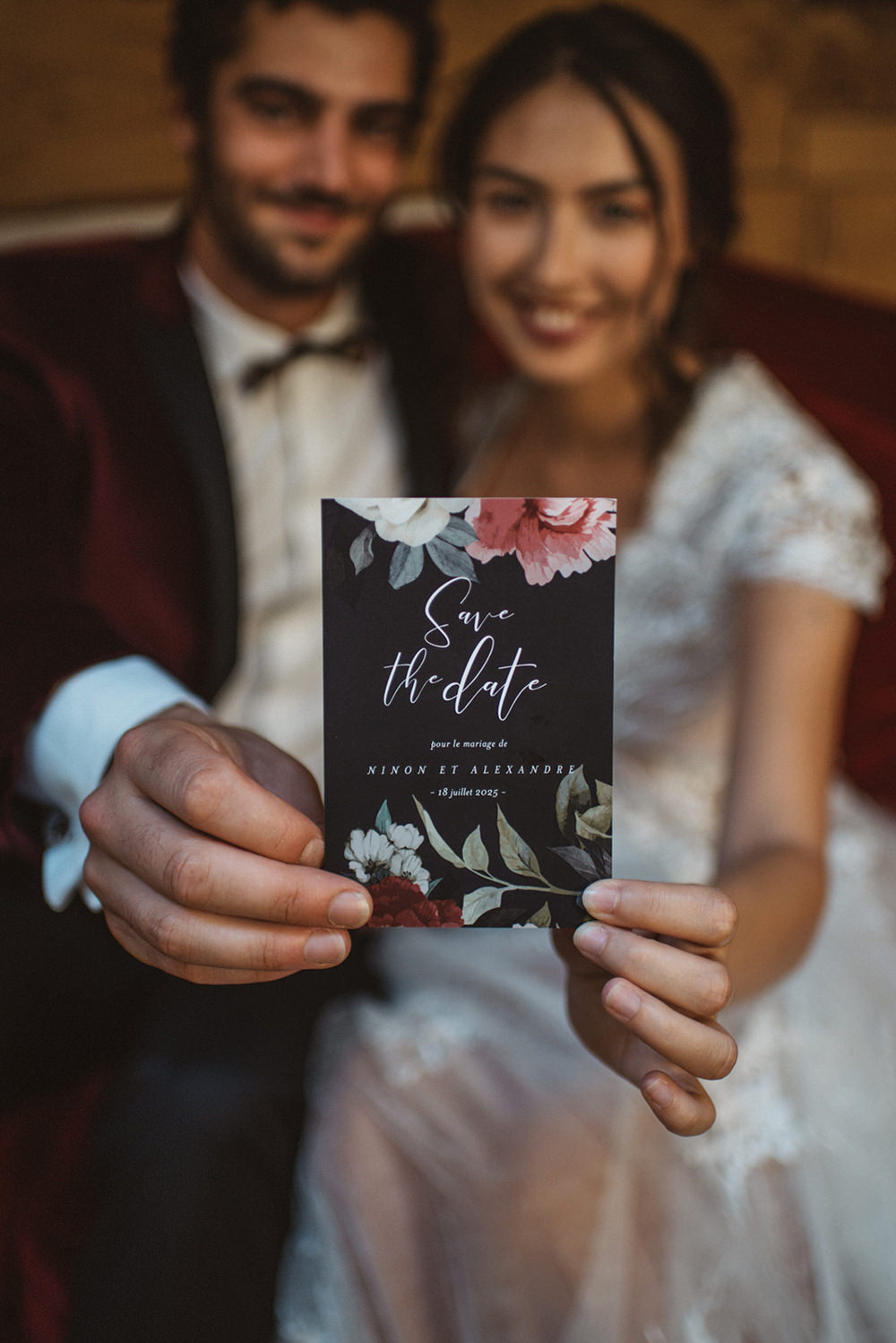 Stationery Suite Invite Invitations Red Black Floral Calligraphy French Alps Folk Boho Mountain Wedding Ideas Katja & Simon Photography