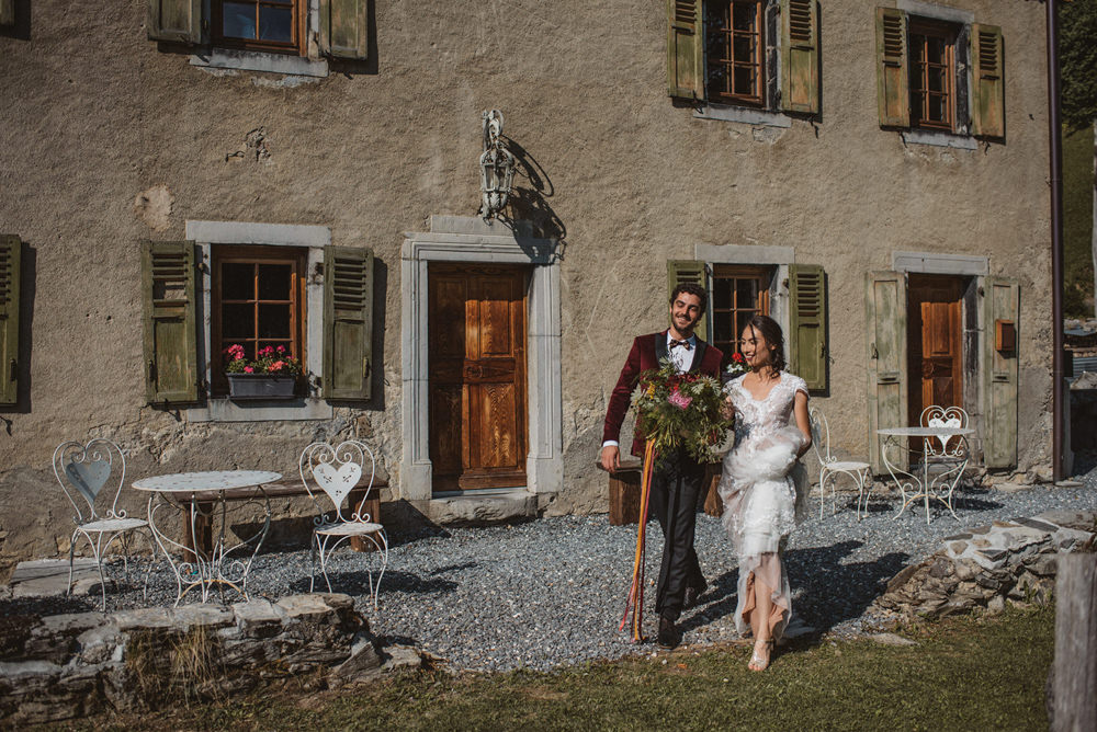 French Alps Folk Boho Mountain Wedding Ideas Katja & Simon Photography