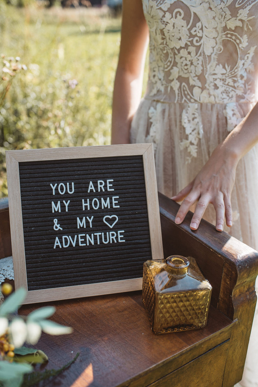 Felt Board Sign Signage French Alps Folk Boho Mountain Wedding Ideas Katja & Simon Photography