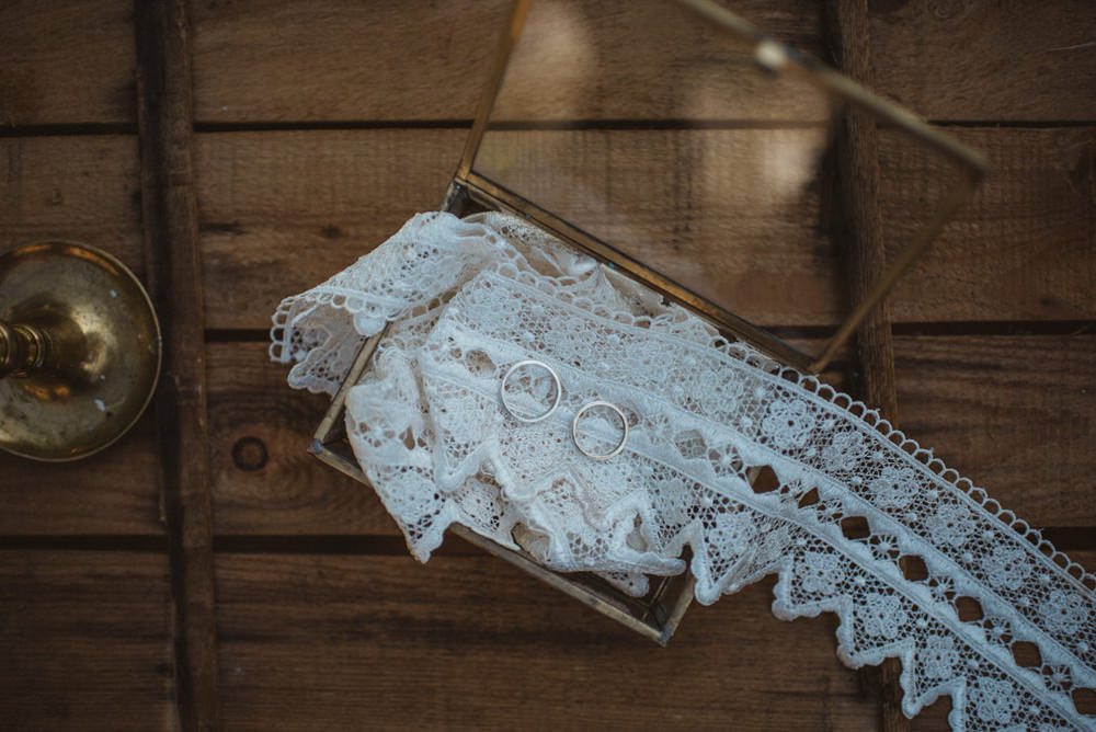 Lace Garter Gold Rings French Alps Folk Boho Mountain Wedding Ideas Katja & Simon Photography