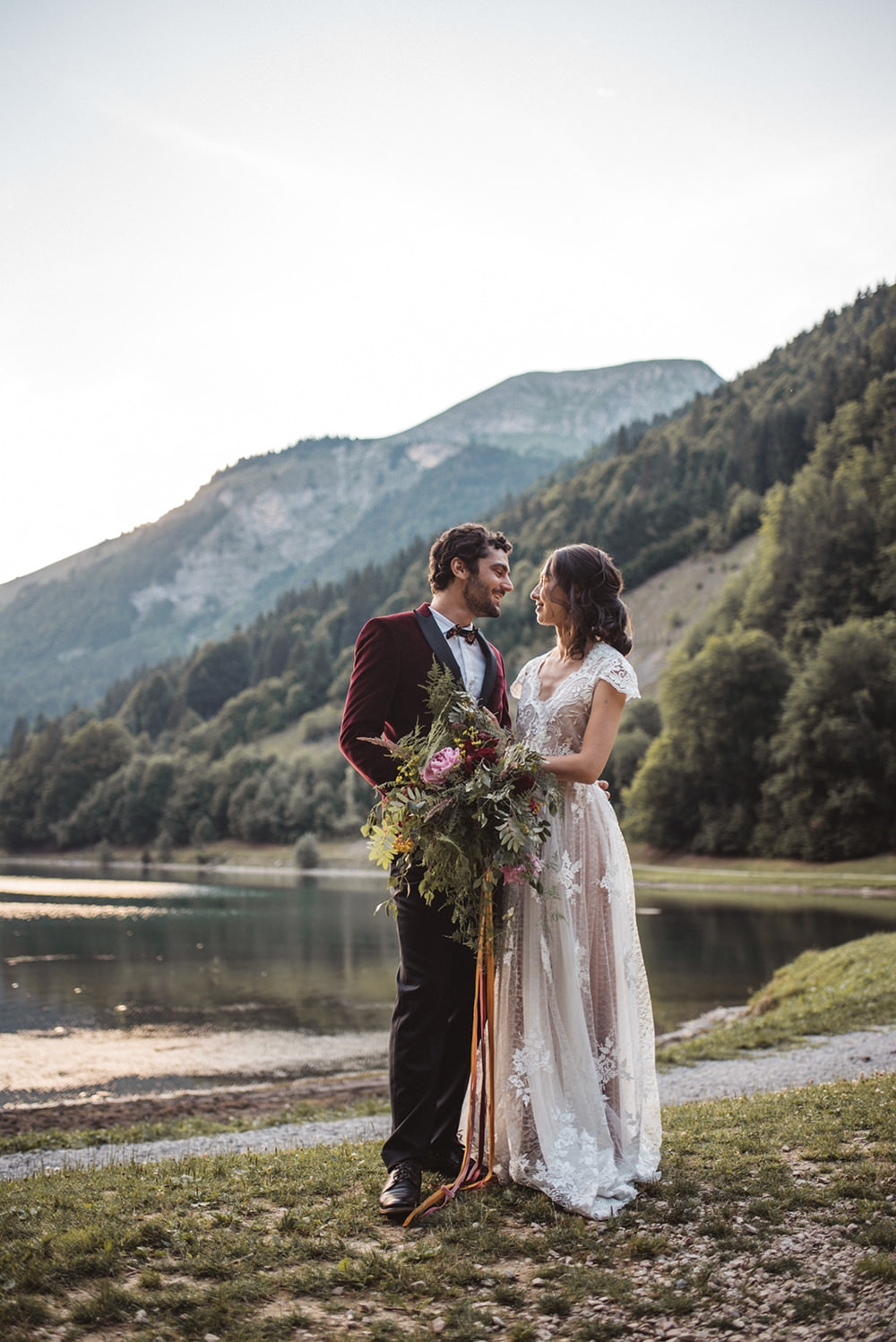 French Alps Folk Boho Mountain Wedding Ideas Katja & Simon Photography