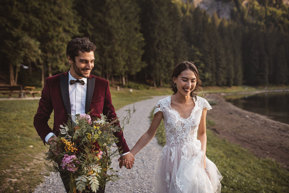 French Alps Folk Boho Mountain Wedding Ideas Katja & Simon Photography
