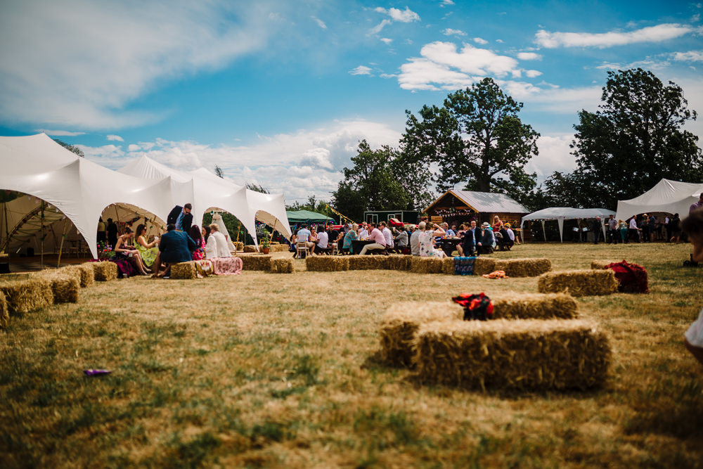 Stretch Tent Marquee Field Hay Bales Fun Colourful Festival Camp Wedding Rachel Burt Photography