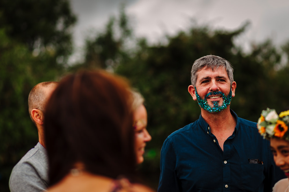 Glitter Beard Fun Colourful Festival Camp Wedding Rachel Burt Photography