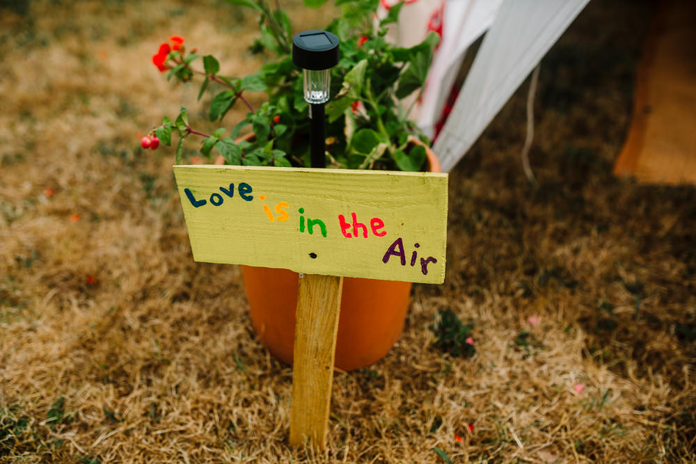 Painted Sign Signpost Fun Colourful Festival Camp Wedding Rachel Burt Photography