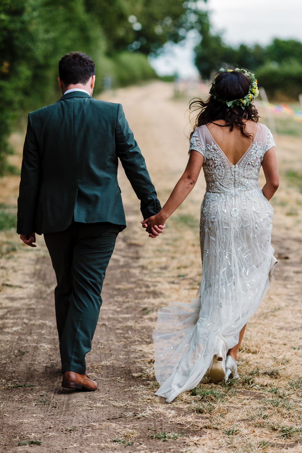 Dress Gown Bride Bridal Cap Sleeves Phase Eight Sequin Emellished Fun Colourful Festival Camp Wedding Rachel Burt Photography