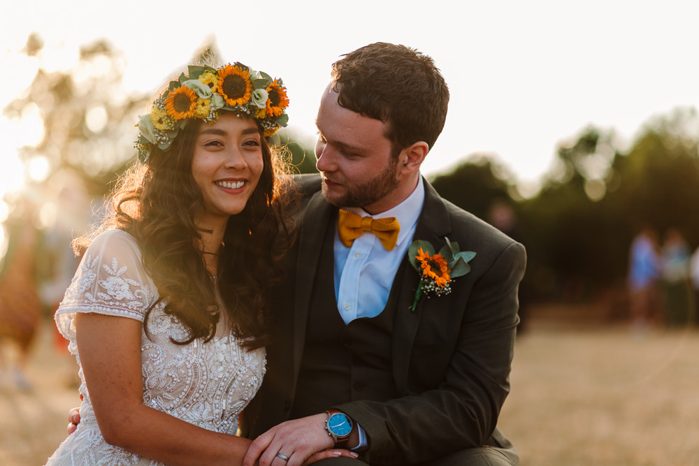 Groom Suit Yellow Bow Tie Mustard Sunflower Buttonhole Fun Colourful Festival Camp Wedding Rachel Burt Photography