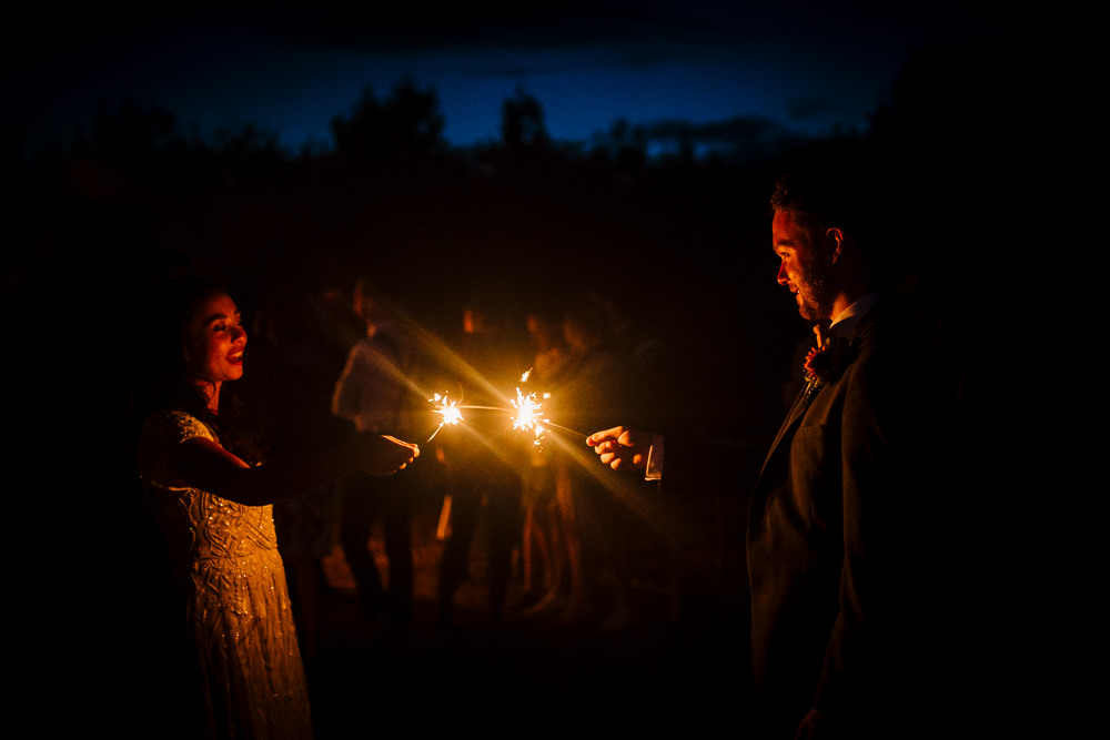 Sparkler Evening Fun Colourful Festival Camp Wedding Rachel Burt Photography