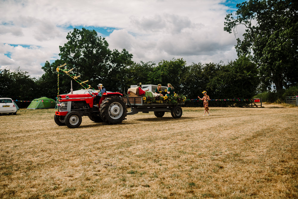 Tractor Trailer Transport Fun Colourful Festival Camp Wedding Rachel Burt Photography