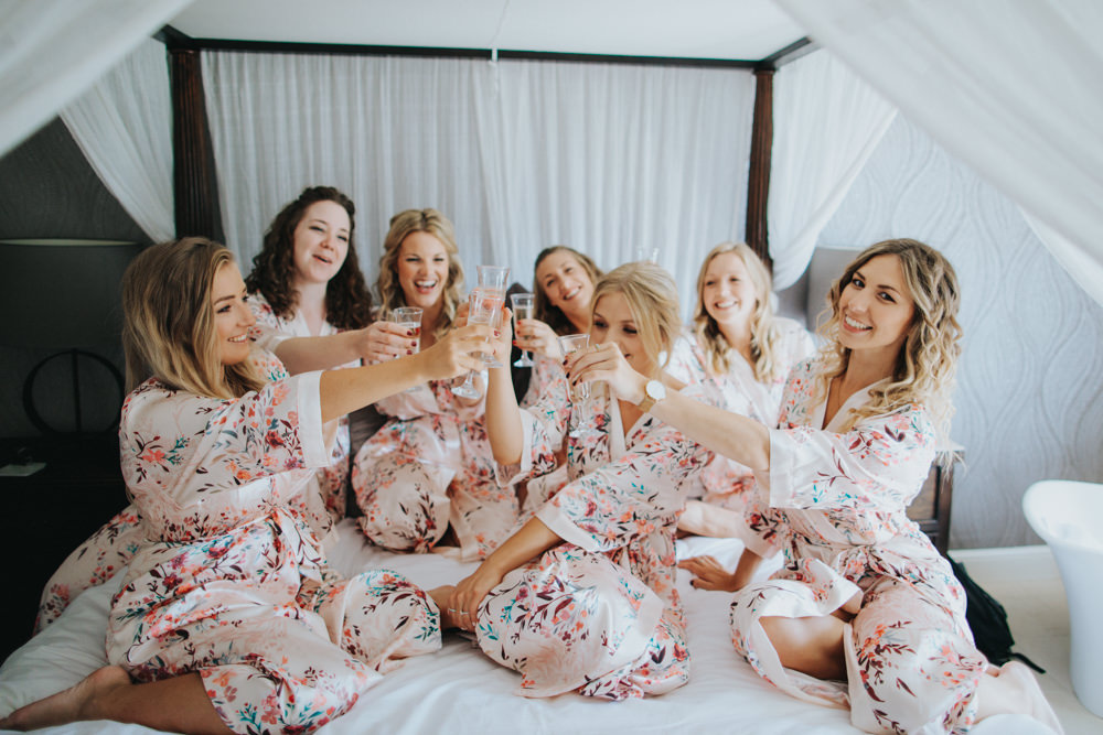 Bride Bridal Bridesmaid Prep PJs Godwick Great Barn Wedding Joshua Patrick Photography