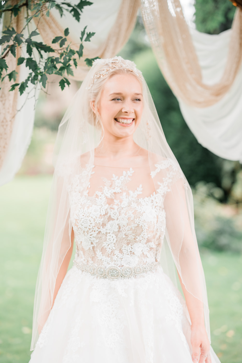 Dress Gown Tulle Skirt Lace Top Illusion Train Straps Bride Bridal Golden Autumnal Wedding Ideas Joanna Briggs Photography