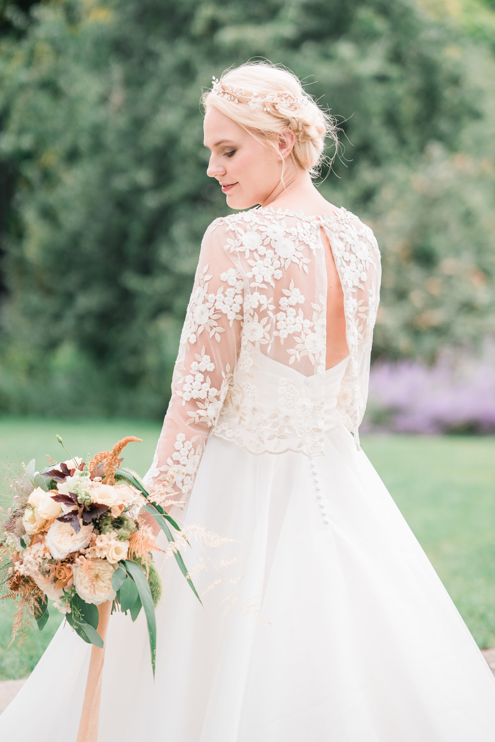 Dress Gown Silk Skirt Lace Top Train Straps Bride Bridal Golden Autumnal Wedding Ideas Joanna Briggs Photography