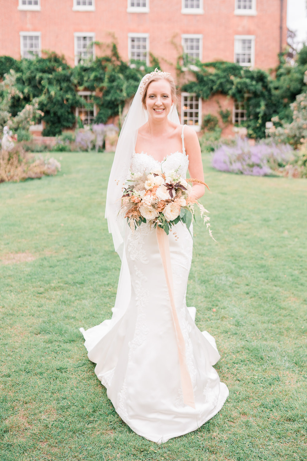 Dress Gown Fit Flare Lace Train Straps Bride Bridal Golden Autumnal Wedding Ideas Joanna Briggs Photography