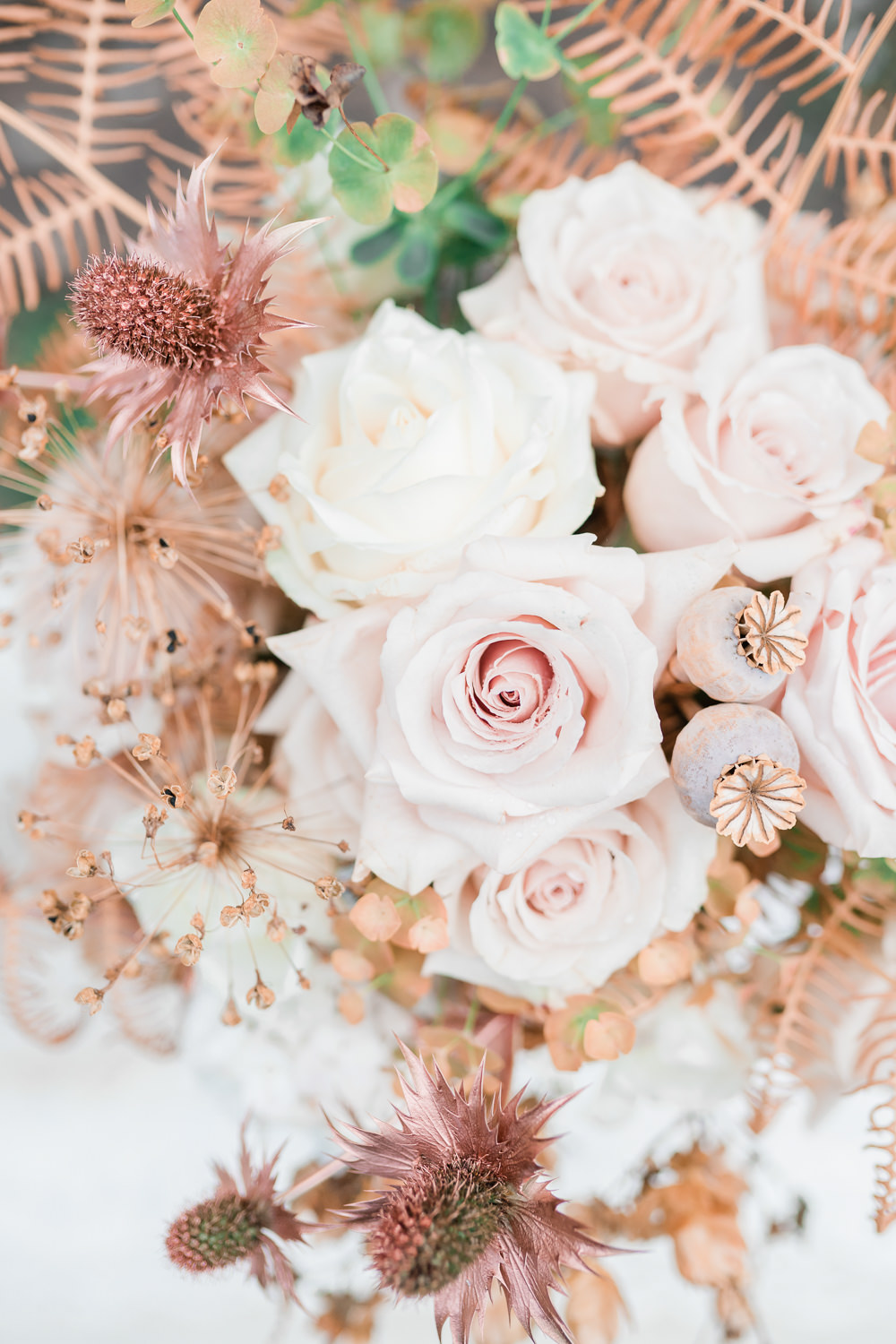 Flowers Rose Pale Pink Seed Heads Thistle Golden Autumnal Wedding Ideas Joanna Briggs Photography