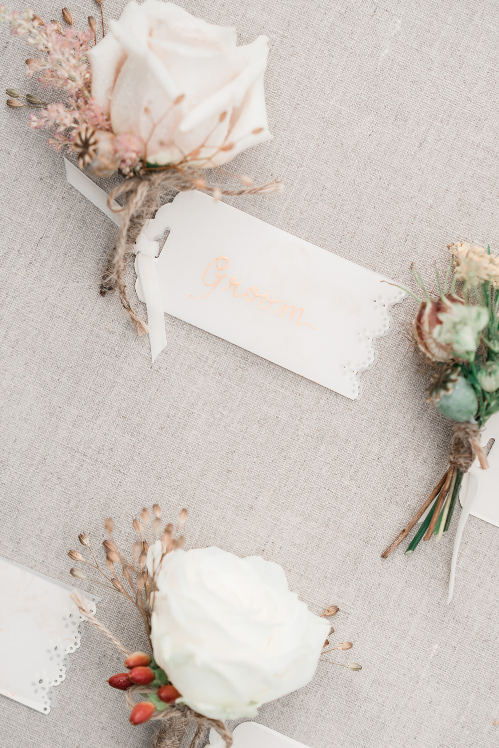 Buttonhole Flowers Rose Seed Heads Pale Pink Golden Autumnal Wedding Ideas Joanna Briggs Photography
