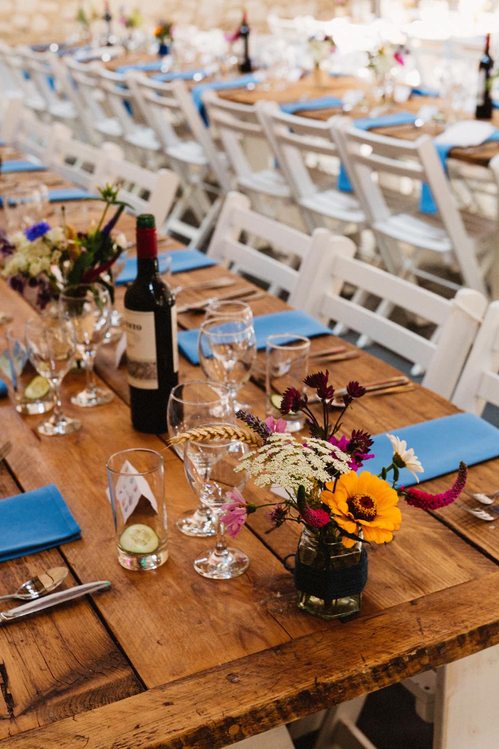Barn Long Tables Decor Gorwell Farm Wedding Jason Williams Photography