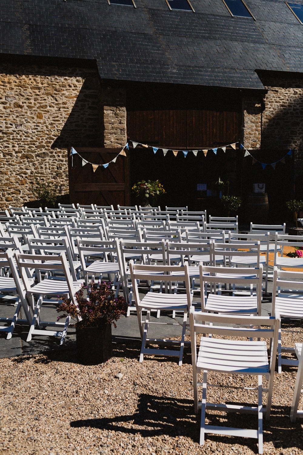 Outdoor Ceremony Set Up Flowers Chairs Bunting Gorwell Farm Wedding Jason Williams Photography
